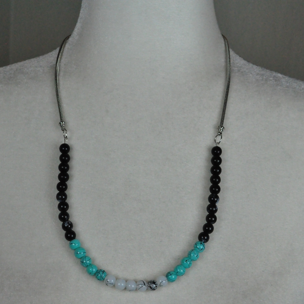 Elegant Black and Turquoise Beaded Necklace